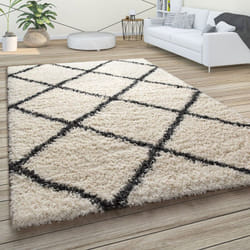 Paco Home - Tapis à Poils Longs, Shaggy Doux Salon Style Scandinave Avec Motif Losanges 60x100 cm, Crème