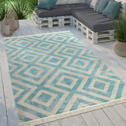 Paco Home Tapis Intérieur & Extérieur Tissé À Plat Motif Losanges Moderne Pour Terrasse Et Balcon 200x280 cm, Bleu-Blanc