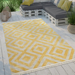 Paco Home - Tapis Intérieur & Extérieur Tissé à Plat Motif Losanges Moderne Pour Terrasse Et Balcon 160x220 cm, Jaune-Blanc