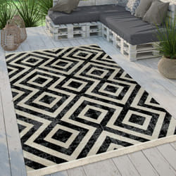 Paco Home - Tapis Intérieur & Extérieur Tissé à Plat Motif Losanges Moderne Pour Terrasse Et Balcon 160 cm rond, Noir-Blanc