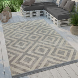 Paco Home - Tapis Intérieur & Extérieur Tissé à Plat Motif Losanges Moderne Pour Terrasse Et Balcon 240x340 cm, Gris-Blanc