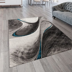 Paco Home - Tapis De Salon Poils Ras Moderne Ondulé avec Motif 3D Abstrait 80x150 cm, Gris Bleu