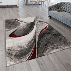Paco Home Tapis De Salon Poils Ras Moderne Ondulé avec Motif 3D Abstrait 80x150 cm, Rouge