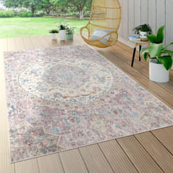 Paco Home - Tapis Intérieur & Extérieur, Poils Ras Pour Balcon Terrasse, Motif Oriental Rose 140x200 cm