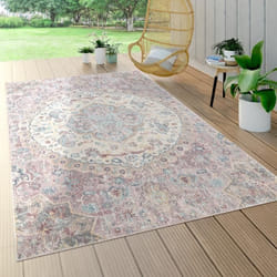 Tapis Intérieur & Extérieur Poils Ras Pour Balcon Terrasse Motif Oriental Rose [80x150 cm]