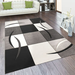 Paco Home - Tapis De Salon En Diff. Coloris Et Tailles Motif Carreaux Rayures Design 3D Poils Ras 160x230 cm, Noir Blanc