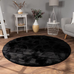 Paco Home Tapis Salon En Fausse Fourrure Pelucheux Hautes Mèches Doux Plusieurs Couleurs Noir, 80 cm rond