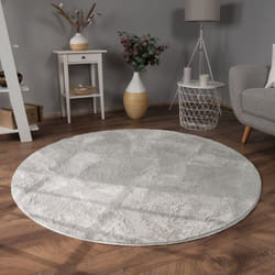 Paco Home Tapis Salon En Fausse Fourrure Pelucheux Hautes Mèches Doux Plusieurs Couleurs Gris, 120 cm rond