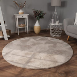 Paco Home - Tapis Salon En Fausse Fourrure Pelucheux Hautes Mèches Doux Plusieurs Couleurs Beige, 80 cm rond