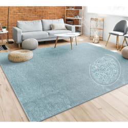 Paco Home - Tapis Salon Uni Sobre Et Moderne Poils Ras, Diff. Tailles/Coloris Turquoise, 200 cm carré