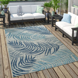 Paco Home - Tapis Extérieur Pour Terrasse Et Balcon Pastel Palmiers Design Couleurs Variées Bleu, 120x160 cm