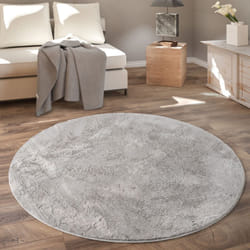 Paco Home - Tapis De Salon, Rond Petit Tapis En Fausse Fourrure, Chambre d'Enfants, Peluche Shaggy Tapis De Lit 80 cm rond, Gris