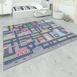 Paco Home - Tapis De Jeu Chambre Enfant Gris Routes Filles Garçons 200x290 cm, Gris