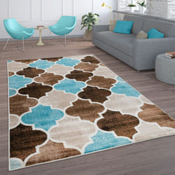 Paco Home - Tapis Salon Vintage Poils Ras Marocain Diamant Turquoise Brun 160x220 cm, Beige