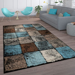 Paco Home - Tapis Salon Vintage Poils Ras Marocain Diamant Turquoise Brun 60x100 cm, Marron