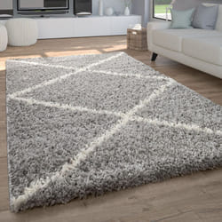 Paco Home - Tapis Shaggy Tapis De Salon Poil Long Poils Longs Motif Diamant Scandinave 140x200 cm, Gris