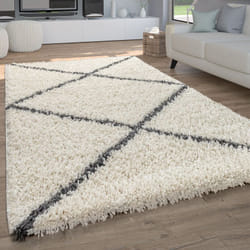 Paco Home - Tapis Shaggy Tapis De Salon Poil Long Poils Longs Motif Diamant Scandinave 120x170 cm, Crème