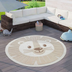 Paco Home - Tapis Chambre D'enfant Tapis Extérieur Rond Tapis Jouet Enfant Effet 3D Moderne 200 cm rond, Beige