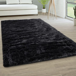 Paco Home - Tapis De Salon Poils Longs Fausse Fourrure Shaggy Moelleux Monochrome 200x290 cm, Noir