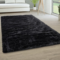 Paco Home - Tapis De Salon Poils Longs Fausse Fourrure Shaggy Moelleux Monochrome 80x150 cm, Noir