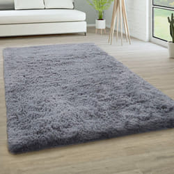 Paco Home - Tapis De Salon Poils Longs Fausse Fourrure Shaggy Moelleux Monochrome 120x170 cm, Gris