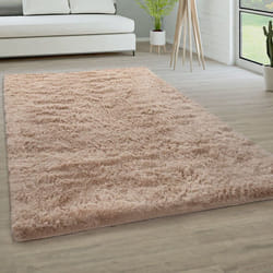 Paco Home Tapis De Salon Poils Longs Fausse Fourrure Shaggy Moelleux Monochrome 140x200 cm, Beige
