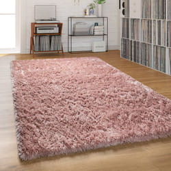 Paco Home - Tapis Shaggy Tapis Salon Poil Long Pastel Monochrome Doux Moelleux Poils Longs 140x200 cm, Pink