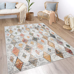 Paco Home - Tapis Salon Boho Ethnique Marocain Moderne Poils Ras Structuré Beige Coloré 120x170 cm, Gris