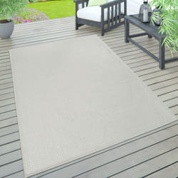 Paco Home - Tapis Intérieur & Extérieur Terrasse Et Balcon Monochrome Structuré 140x200 cm, Ivoire