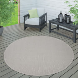 Paco Home Tapis Intérieur & Extérieur Terrasse Et Balcon Monochrome Structuré 200 cm rond, Ivoire