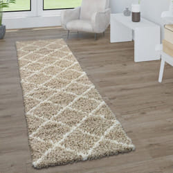 Paco Home - Tapis à Poils Longs, Shaggy Doux Salon Style Scandinave Avec Motif Losanges 80x300 cm, Beige