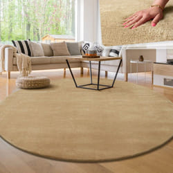 Paco Home - Tapis Moderne Salon à Poils Courts Lavable Doux Uni Effet Fourrure Antidérapant Beige, 200 cm rond