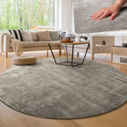 Paco Home - Tapis Moderne Salon à Poils Courts Lavable Doux Uni Effet Fourrure Antidérapant Gris, 120 cm rond