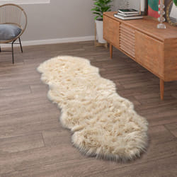 Paco Home - Tapis De Salon Fausse Fourrure Imitation Shaggy Coussins De Sol Forme Cœur Rond Crème, 80x120 cm forme de fourrure