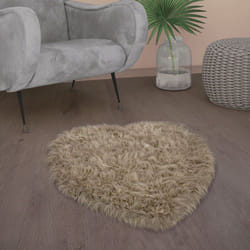 Paco Home - Tapis De Salon Fausse Fourrure Imitation Shaggy Coussins De Sol Forme Cœur Rond Beige, 80x75 cm Forme de coeur