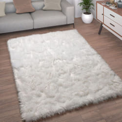 Paco Home - Tapis De Salon Fausse Fourrure Imitation Shaggy Coussins De Sol Forme Cœur Rond 60x100 cm, Blanc