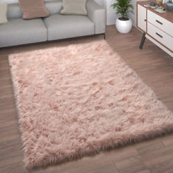 Paco Home - Tapis De Salon Fausse Fourrure Imitation Shaggy Coussins De Sol Forme Cœur Rond 120x170 cm, Rose