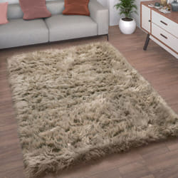 Paco Home - Tapis De Salon Fausse Fourrure Imitation Shaggy Coussins De Sol Forme Cœur Rond 60x100 cm, Beige
