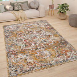 Paco Home - Tapis De Salon Poils Ras Tapis Vintage Motif Oriental Moderne Pastel 120x170 cm, Jaune 4