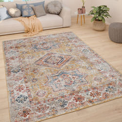 Paco Home - Tapis De Salon Poils Ras Tapis Vintage Motif Oriental Moderne Pastel 60x100 cm, Jaune 2