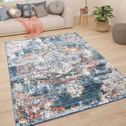 Paco Home - Tapis De Salon Poils Ras Tapis Vintage Motif Oriental Moderne Pastel 120x170 cm, Bleu