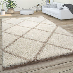 Paco Home - Tapis à Poils Longs, Shaggy Doux Salon Style Scandinave Avec Motif Losanges 60x100 cm, Crème-Beige