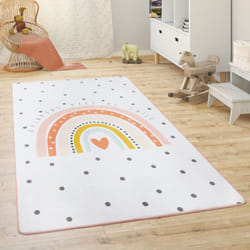 Paco Home - Tapis Chambre Enfant Tapis De Jeux Tapis Bébé Animaux Arc-En-Ciel Cœur 120x160 cm, Crème