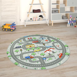 Paco Home - Tapis Chambre Enfant Tapis De Jeux Tapis Bébé Tapis Enfant Route Tapis De Jeux Gris, 120 cm rond