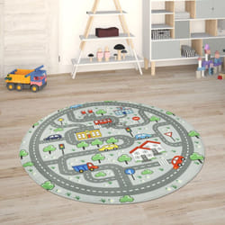 Paco Home - Tapis Chambre Enfant Tapis De Jeux Tapis Bébé Tapis Enfant Route Tapis De Jeux Gris, 80 cm rond