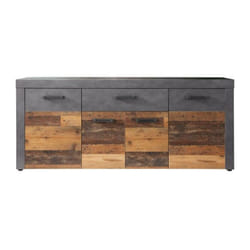 Les Tendances - Buffet bas indy 4 Portes et 1 Tiroir - Mélaminé bois vieilli et gris mat - l 178 x p 40 x h 77 cm