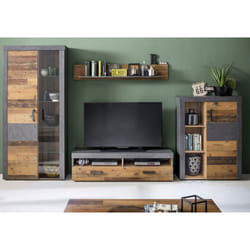 Ensemble salon 3 meubles 1 étagère murale décor bois vieilli - linda