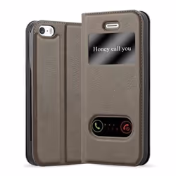 Cadorabo Coque Apple iPhone 5 / 5S / SE MARRON PIERRE VIEW Housse Etui Case Cover Protection Magnétique supporte Stand et V ...