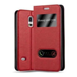 Coque - CADORABO - S5 MINI DUOS - Simili-cuir - Rouge Safran - Design VIEW avec Rabat Magnétique