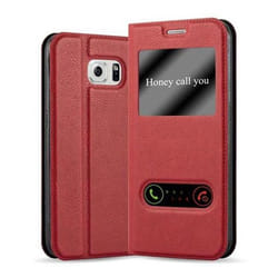 Coque - CADORABO - Samsung Galaxy S6 - ROUGE SAFRAN - Simili-cuir - Étui avec Fenêtres de Visualisation